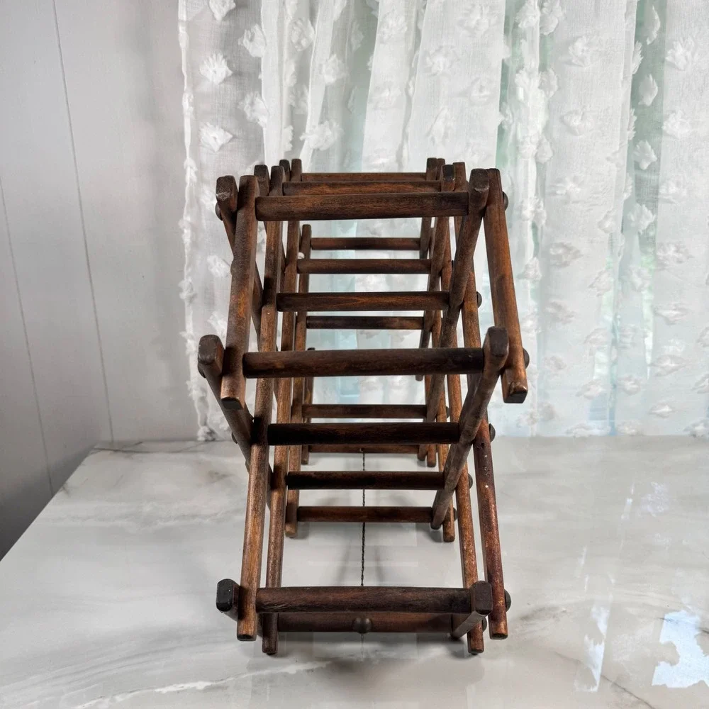 Vintage Wood Telescoping Accordion Wine Rack Expandable Midcentury Made in Japan